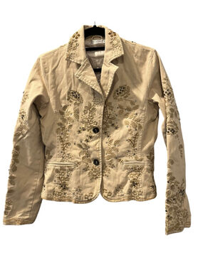 VTG Y2K DB Sport Embroidered Cotton blazer Jacket Beige Boho Western Fairy M